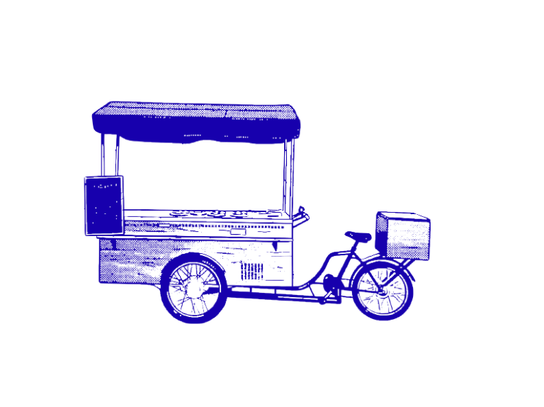 Blue food cart with canopy